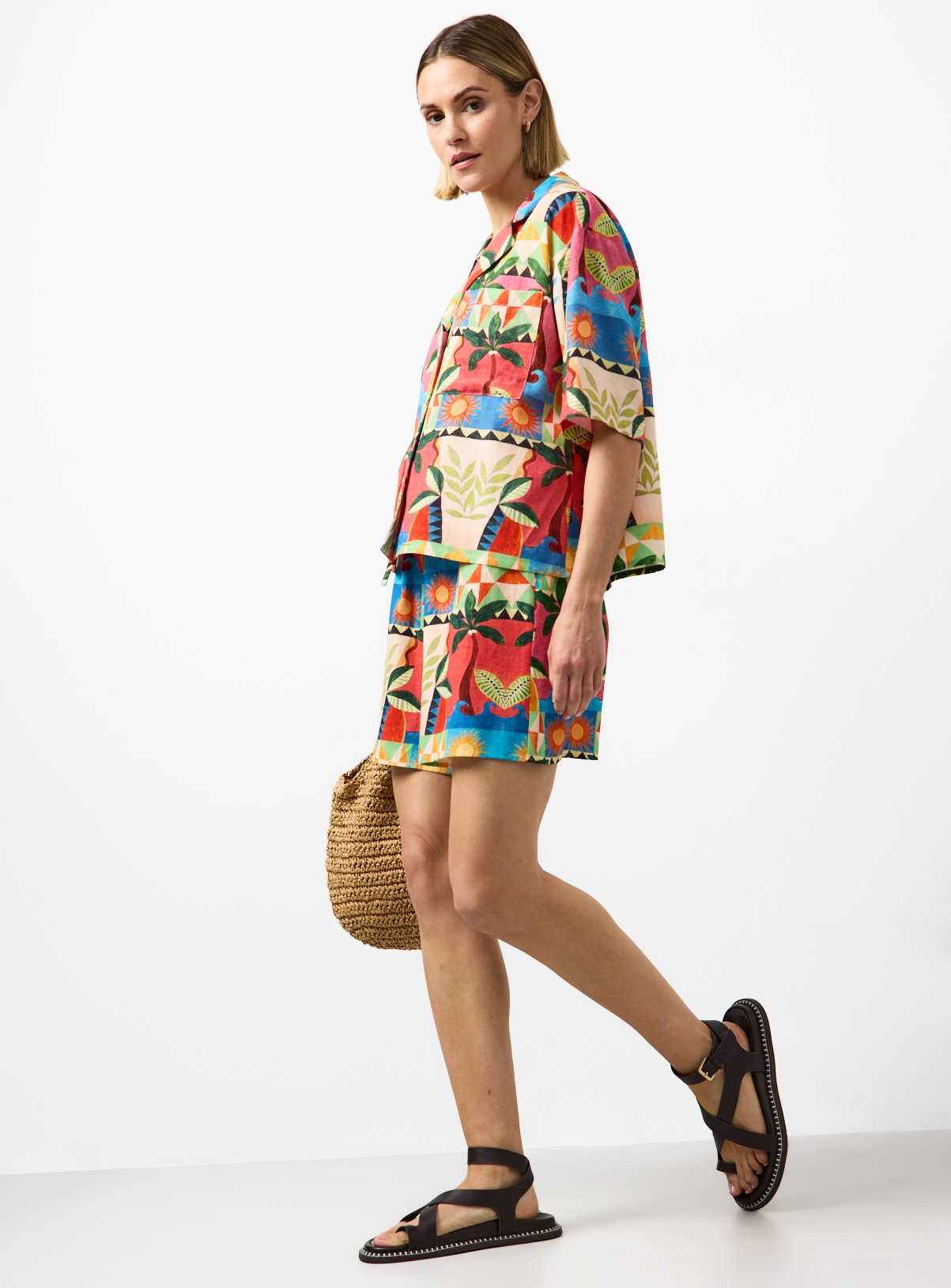 Beach Print Linen Blend Shorts 16 - Image 2 thumbnail